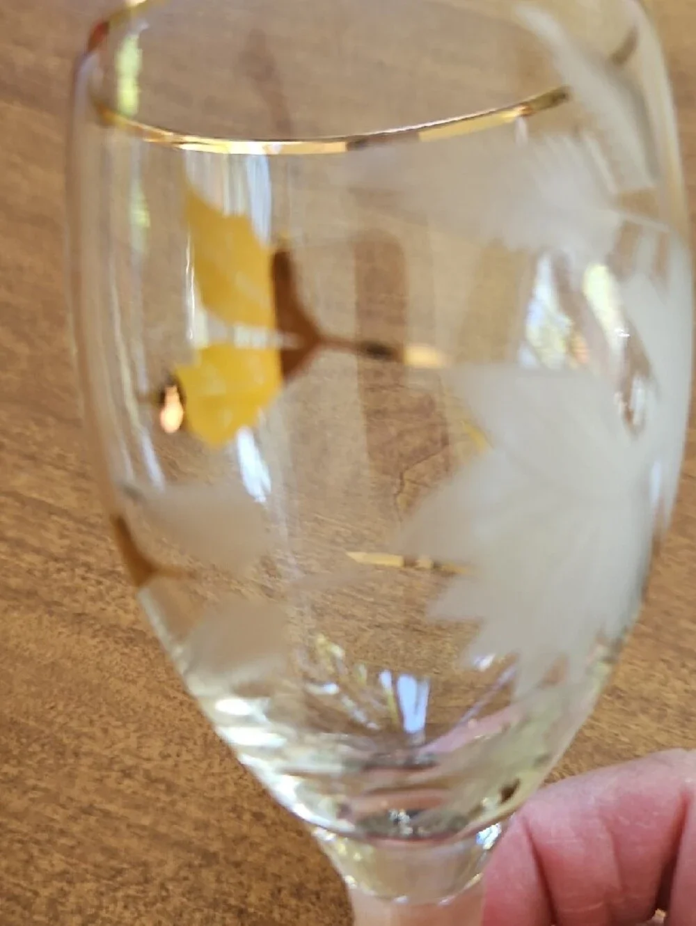 Vintage Etched Wine Glasses with Gold Accents - Set of 3